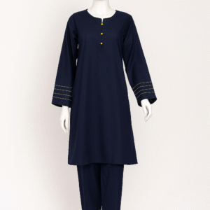 Classic Navy Blue Shalwar Kameez with Yellow Button Detail